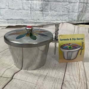 Spreads & dip aluminum server with colorful decorated lid brand new